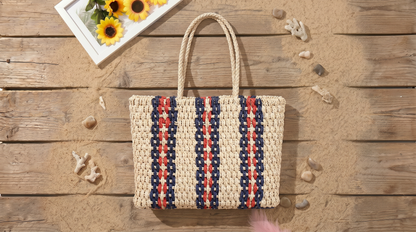 Striped Woven Beach Bag
