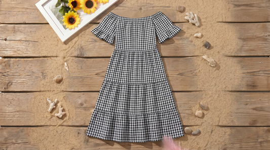 Summer Dress Plaid Puff