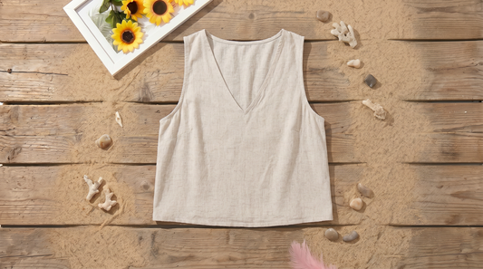 V Neck Cropped Linen Tank Top