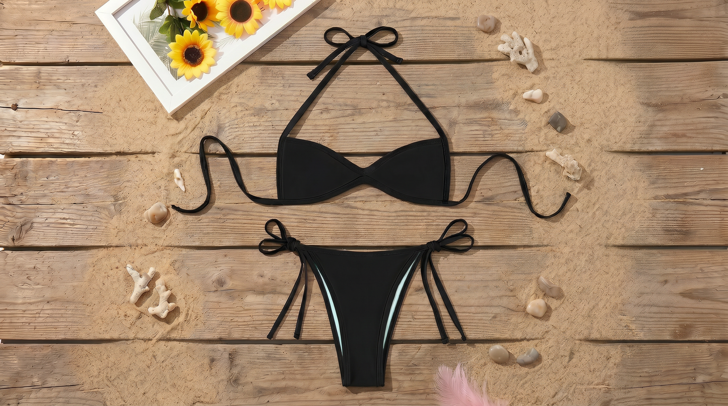 Classic Two-Piece Plain Bikini Swimwear