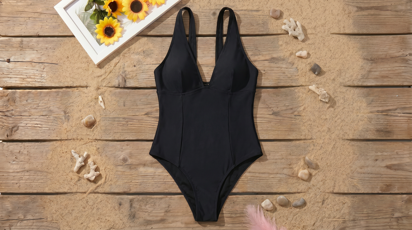 Solid Color Open Bust Swimsuit