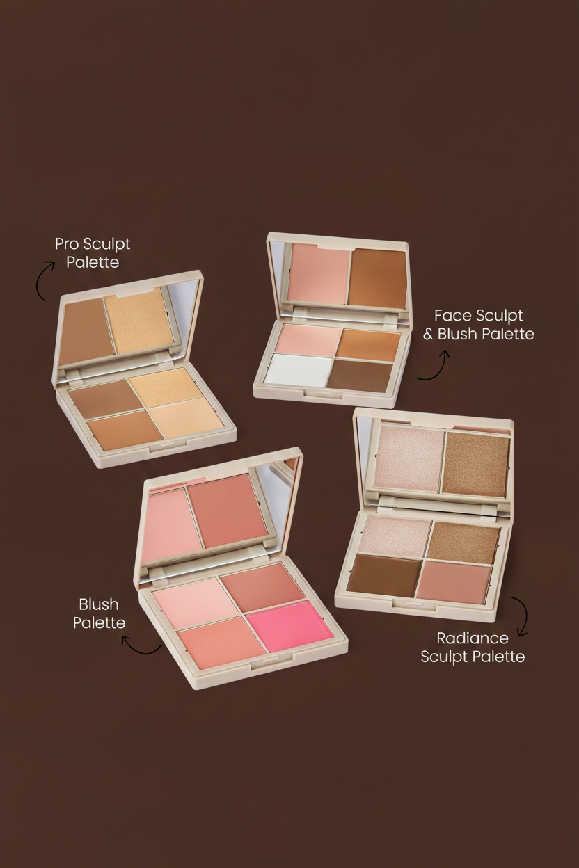 [RUBY VIBE CO] Shade Story Ultimate 4-Color Face Palette Collection, Highlighter Contour Blush and Bronzer Multi-Use Palette, for Blushing Sculpting and Glowing