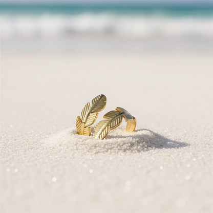 Feather Stainless Steel Statement Rings Angel Wings Leaves Wrap Open Adjustable Finger Engagement Couple Ring for Women Men Cocktail Party Jewelry Fashion Gifts for Birthday Christmas