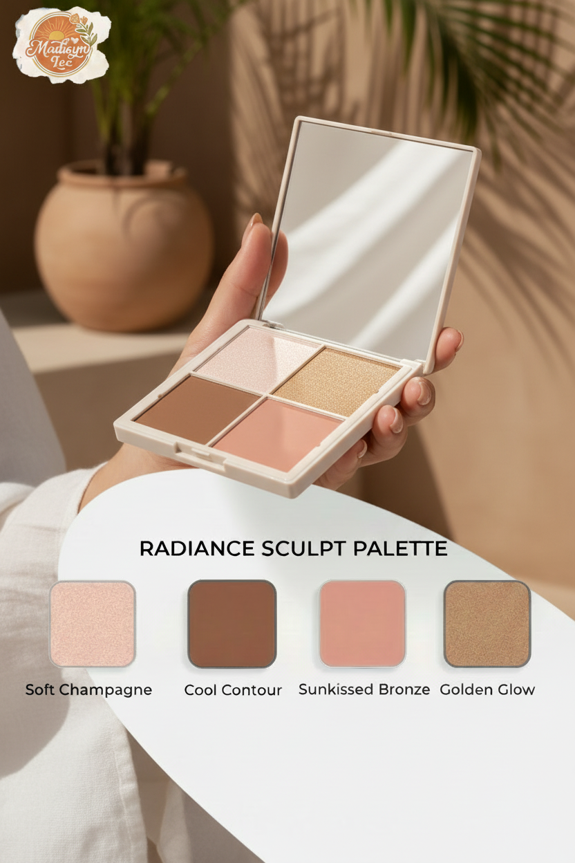 [RUBY VIBE CO] Shade Story Ultimate 4-Color Face Palette Collection, Highlighter Contour Blush and Bronzer Multi-Use Palette, for Blushing Sculpting and Glowing