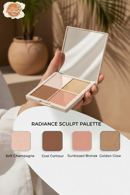 [RUBY VIBE CO] Shade Story Ultimate 4-Color Face Palette Collection, Highlighter Contour Blush and Bronzer Multi-Use Palette, for Blushing Sculpting and Glowing