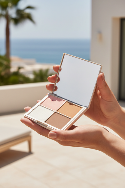 [RUBY VIBE CO] Shade Story Ultimate 4-Color Face Palette Collection, Highlighter Contour Blush and Bronzer Multi-Use Palette, for Blushing Sculpting and Glowing