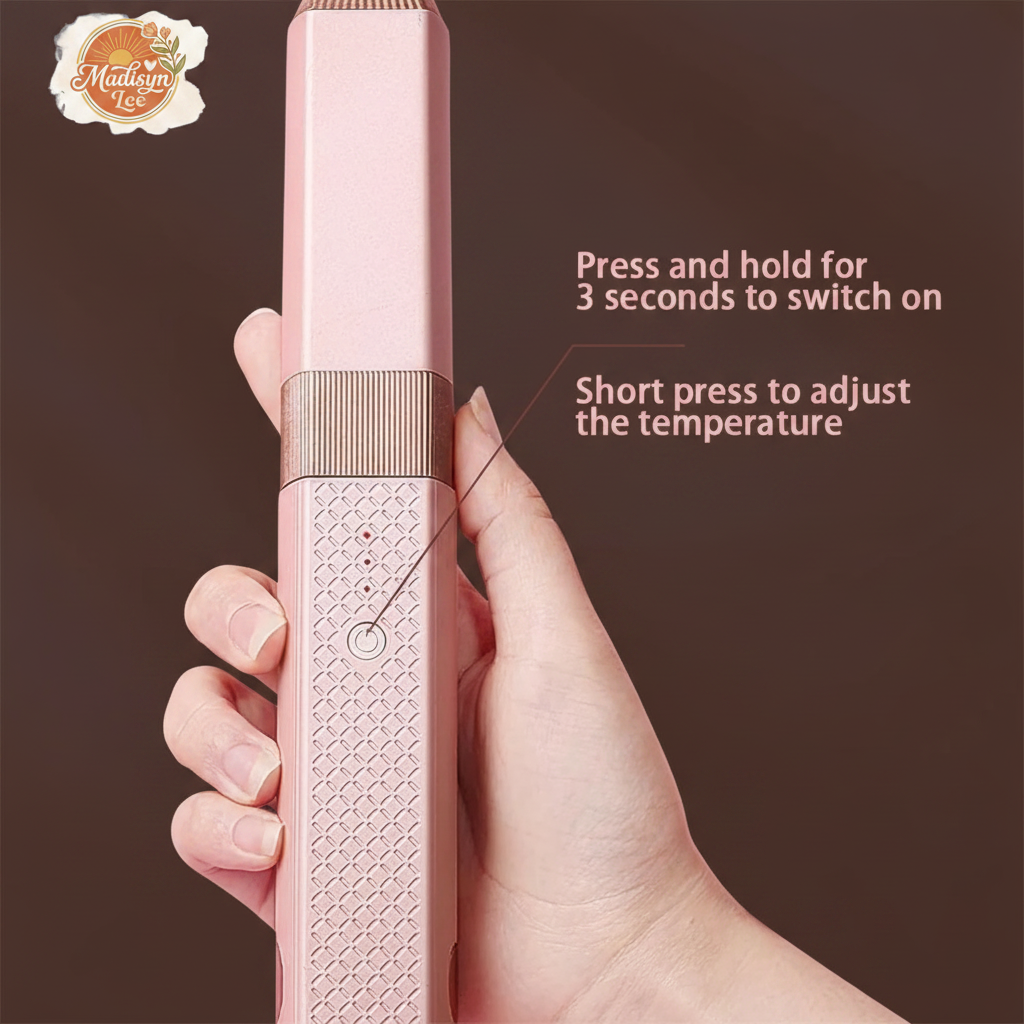 Cordless Hair Straightener, 2 in 1 Portable Mini Ceramic Flat Iron and Curler, USB-C Rechargeable Travel Straightener, Lock in Moisture & Shine, 3 Levels Adjustable (Pink)
