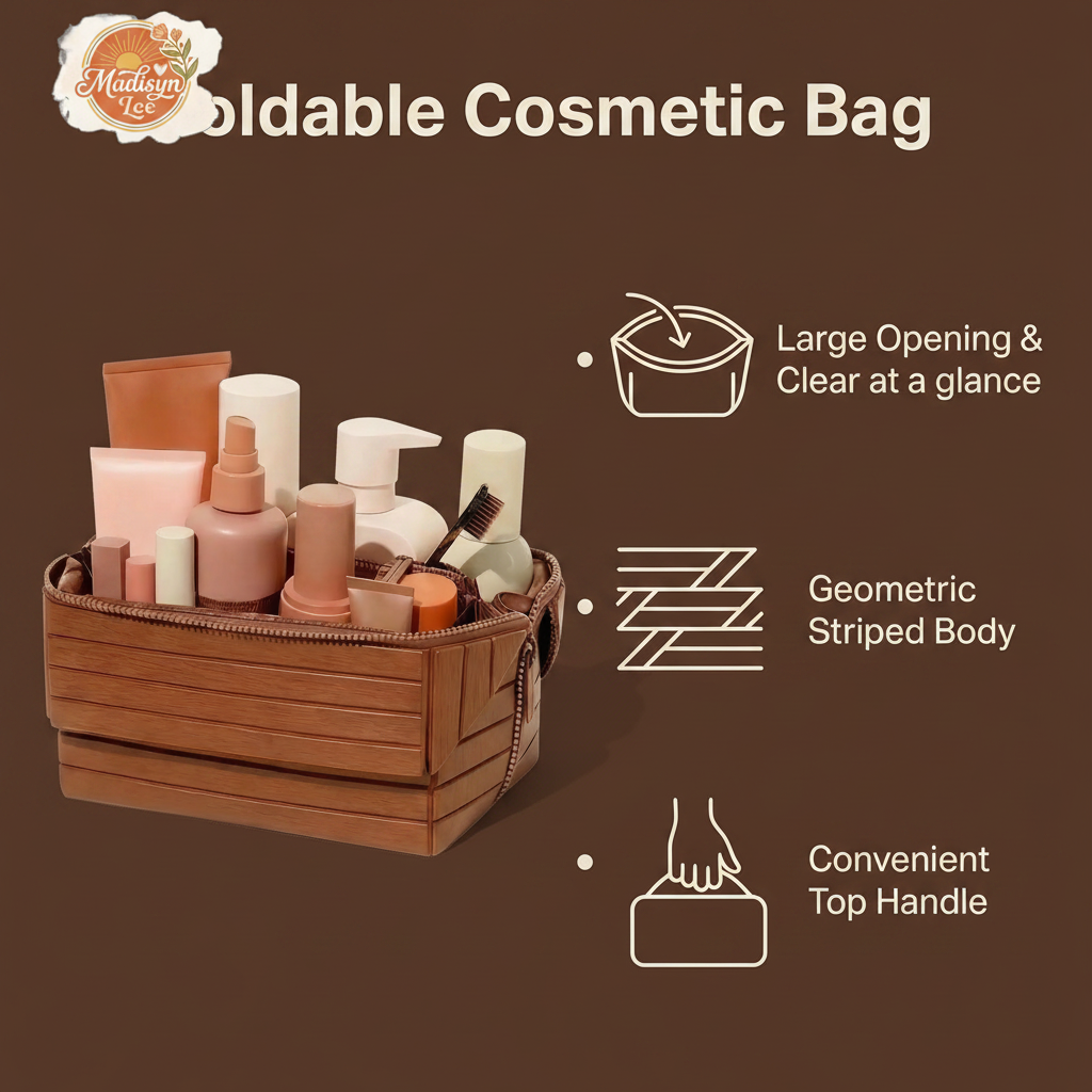WUBYHIT Travel Makeup Bag, Large Capacity Fold down Cosmetic Bag for Women, Waterproof PVC Leather, Pull Open Toiletry Bag with Compartments, for Skincare, Brushes & Travel Essentials