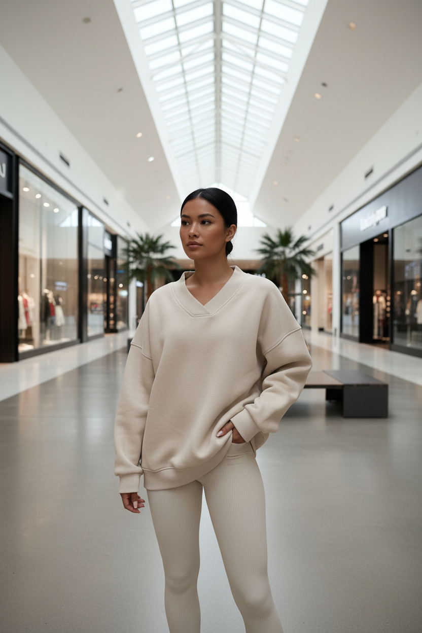 Cozy Women'S Solid Color Pullover Sweatshirt, Long Sleeve V Neck Casual Wear for Fall & Winter Seasons